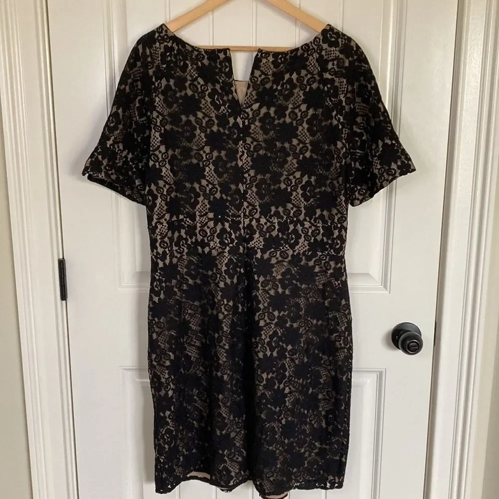 Allen B by Allen Swartz Short Sleeve Lace Over Slip Dress in‎ Black Size 16